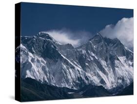 Mount Everest, Peak on the Left with Snow Plume, Seen Over Nuptse Ridge, Himalayas, Nepal-Tony Waltham-Stretched Canvas