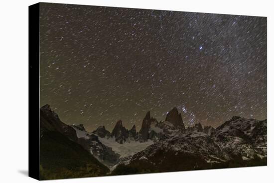 Mount Fitz Roy and Cerro Torre at night with star trails, El Chalten, Patagonia, Argentina-Ed Rhodes-Stretched Canvas