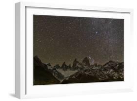 Mount Fitz Roy and Cerro Torre at night with star trails, El Chalten, Patagonia, Argentina-Ed Rhodes-Framed Photographic Print