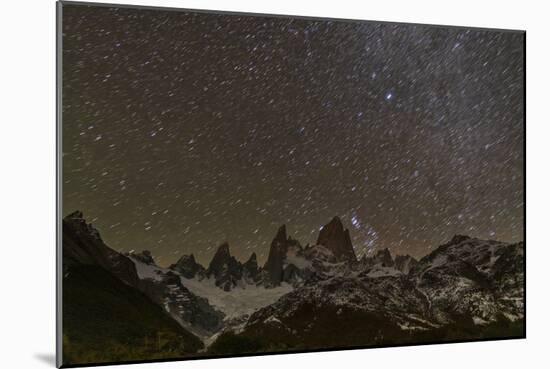 Mount Fitz Roy and Cerro Torre at night with star trails, El Chalten, Patagonia, Argentina-Ed Rhodes-Mounted Photographic Print
