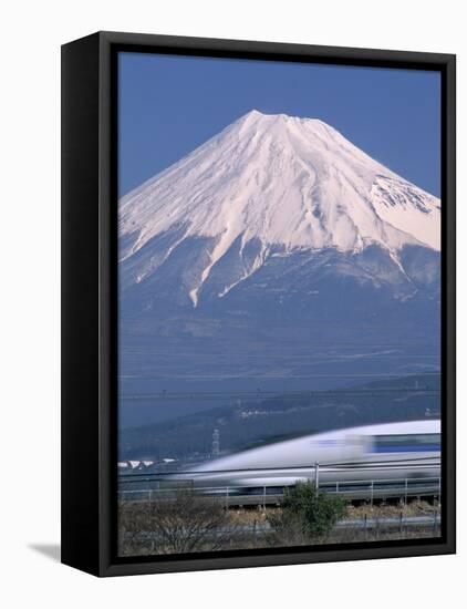 Mount Fuji and Bullet Train (Shinkansen), Honshu, Japan-Steve Vidler-Framed Stretched Canvas