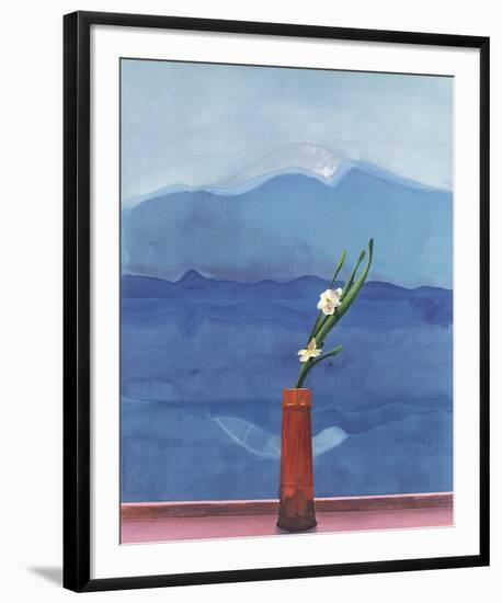 Mount Fuji and Flowers-David Hockney-Framed Art Print