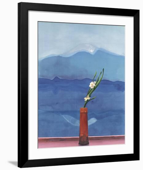 Mount Fuji and Flowers-David Hockney-Framed Art Print