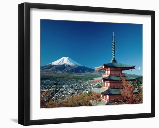 Mount Fuji and Pagoda, Hakone, Honshu, Japan-Steve Vidler-Framed Premium Photographic Print