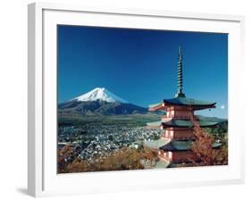 Mount Fuji and Pagoda, Hakone, Honshu, Japan-Steve Vidler-Framed Photographic Print