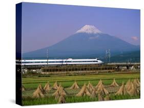 Mount Fuji, Bullet Train and Rice Fields, Fuji, Honshu, Japan-Steve Vidler-Stretched Canvas