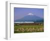 Mount Fuji, Bullet Train and Rice Fields, Fuji, Honshu, Japan-Steve Vidler-Framed Photographic Print