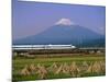 Mount Fuji, Bullet Train and Rice Fields, Fuji, Honshu, Japan-Steve Vidler-Mounted Photographic Print