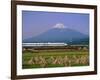 Mount Fuji, Bullet Train and Rice Fields, Fuji, Honshu, Japan-Steve Vidler-Framed Photographic Print