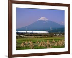 Mount Fuji, Bullet Train and Rice Fields, Fuji, Honshu, Japan-Steve Vidler-Framed Photographic Print