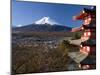 Mount Fuji Capped in Snow and the Upper Levels of a Temple, Central Honshu, Japan-Gavin Hellier-Mounted Photographic Print