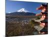 Mount Fuji Capped in Snow and the Upper Levels of a Temple, Central Honshu, Japan-Gavin Hellier-Mounted Photographic Print