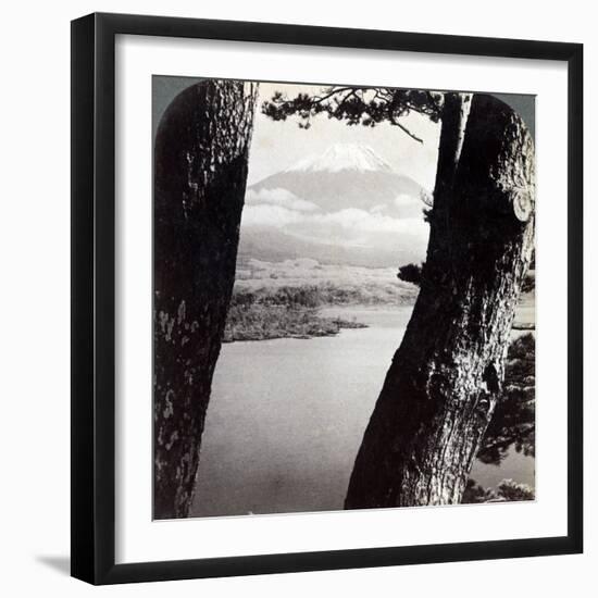 Mount Fuji, Seen from the Northwest, Through Pines at Lake Motosu, Japan, 1904-Underwood & Underwood-Framed Photographic Print