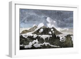 Mount Hekia Volcano with Steam Emitting from the Summit, Iceland, 1800s-null-Framed Giclee Print