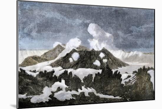 Mount Hekia Volcano with Steam Emitting from the Summit, Iceland, 1800s-null-Mounted Giclee Print