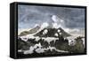 Mount Hekia Volcano with Steam Emitting from the Summit, Iceland, 1800s-null-Framed Stretched Canvas