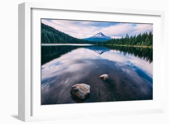 Mount Hood and Clouds in Reflection, Trillium Lake Wilderness Oregon-Vincent James-Framed Photographic Print