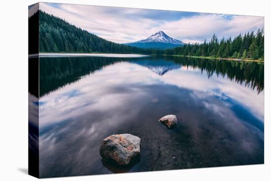 Mount Hood and Clouds in Reflection, Trillium Lake Wilderness Oregon-Vincent James-Stretched Canvas