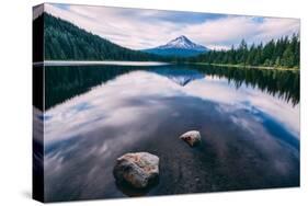 Mount Hood and Clouds in Reflection, Trillium Lake Wilderness Oregon-Vincent James-Stretched Canvas