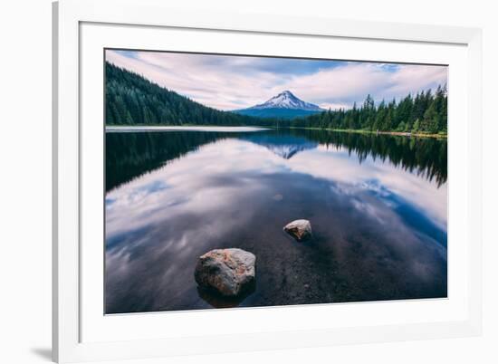 Mount Hood and Clouds in Reflection, Trillium Lake Wilderness Oregon-Vincent James-Framed Photographic Print