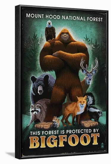 Mount Hood National Forest, Oregon - Bigfoot - Respect Our Wildlife-Lantern Press-Framed Art Print