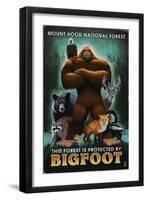 Mount Hood National Forest, Oregon - Bigfoot - Respect Our Wildlife-Lantern Press-Framed Art Print