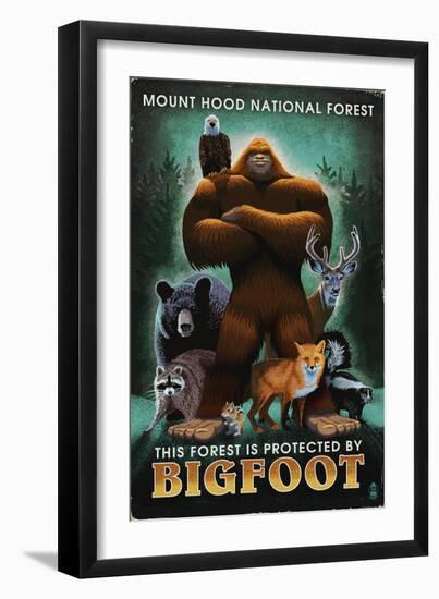 Mount Hood National Forest, Oregon - Bigfoot - Respect Our Wildlife-Lantern Press-Framed Art Print