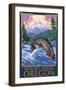 Mount Hood, Oregon - Fisherman Scene-Lantern Press-Framed Art Print