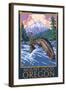 Mount Hood, Oregon - Fisherman Scene-Lantern Press-Framed Art Print