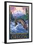 Mount Hood, Oregon - Fisherman Scene-Lantern Press-Framed Art Print