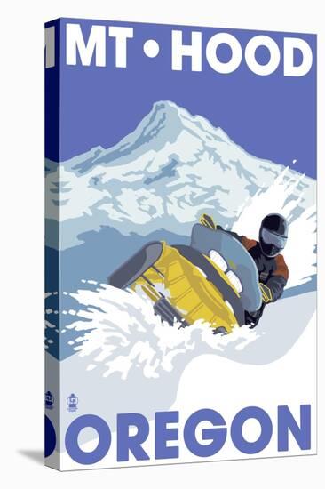 Mount Hood, Oregon, Snowmobile Scene-Lantern Press-Stretched Canvas