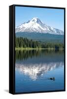 Mount Hood, part of the Cascade Range, perfectly reflected in the still waters of Trillium Lake, Or-Martin Child-Framed Stretched Canvas