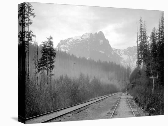 Mount Index and Great Northern Tracks at Index, 1906-Asahel Curtis-Stretched Canvas