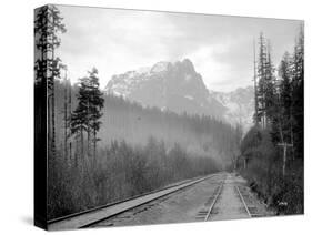 Mount Index and Great Northern Tracks at Index, 1906-Asahel Curtis-Stretched Canvas