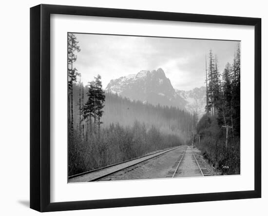 Mount Index and Great Northern Tracks at Index, 1906-Asahel Curtis-Framed Giclee Print