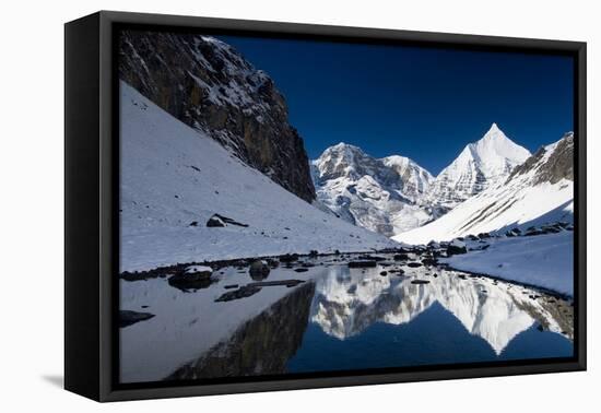 Mount Jichu Drake and Sophu Lake Seen on Jhomolhari Trek, Bhutan-Howie Garber-Framed Stretched Canvas