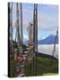 Mount Jumolhari at 7300M Seen Through Prayer Flags from Chelela Pass, Bhutan-Tom Norring-Stretched Canvas