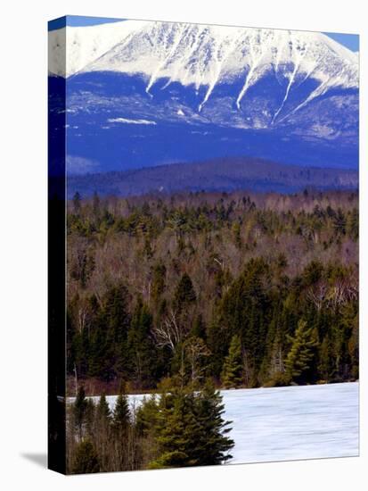 Mount Katahdin Looms in the Background Near Millinocket, Maine-Pat Wellenbach-Stretched Canvas