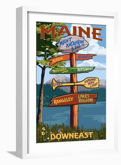 Mount Katahdin, Maine - Sign Destinations-Lantern Press-Framed Art Print