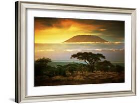 Mount Kilimanjaro and Clouds Line at Sunset, View from Savanna Landscape in Amboseli, Kenya, Africa-Michal Bednarek-Framed Photographic Print