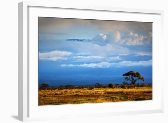 Mount Kilimanjaro Partly in Clouds, View from Savanna Landscape in Amboseli, Kenya, Africa-Michal Bednarek-Framed Photographic Print