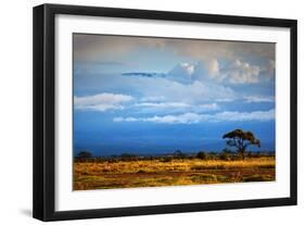 Mount Kilimanjaro Partly in Clouds, View from Savanna Landscape in Amboseli, Kenya, Africa-Michal Bednarek-Framed Photographic Print