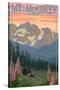 Mount McKinley, Alaska - Bear and Cubs Spring Flowers-Lantern Press-Stretched Canvas