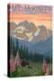 Mount McKinley, Alaska - Bear and Cubs Spring Flowers-Lantern Press-Stretched Canvas