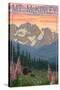 Mount McKinley, Alaska - Bear and Cubs Spring Flowers-Lantern Press-Stretched Canvas