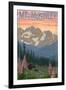 Mount McKinley, Alaska - Bear and Cubs Spring Flowers-Lantern Press-Framed Art Print