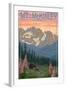 Mount McKinley, Alaska - Bear and Cubs Spring Flowers-Lantern Press-Framed Art Print
