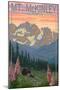 Mount McKinley, Alaska - Bear and Cubs Spring Flowers-Lantern Press-Mounted Art Print