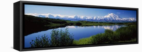 Mount McKinley and Alaska Range, Lake Reflection, Green Hills, Denali National Park, Alaska, USA-null-Framed Stretched Canvas