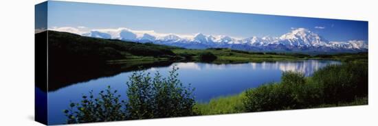 Mount McKinley and Alaska Range, Lake Reflection, Green Hills, Denali National Park, Alaska, USA-null-Stretched Canvas